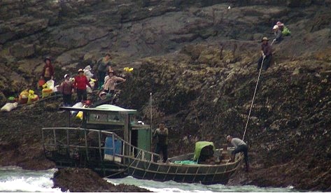 濃霧大陸漁船蠢蠢欲動　海巡隊中島緝獲13名大陸漁民登島採貝  照片