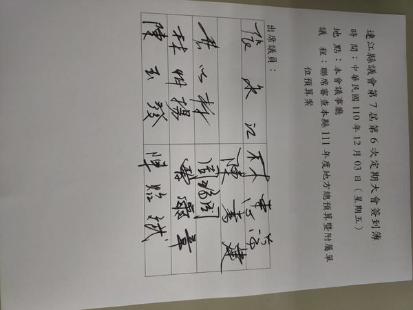 連江縣議會第七屆第六次定期大會簽到簿   圖片